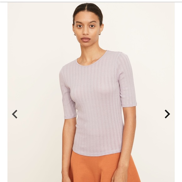 VINCE Ribbed Elbow Sleeve Crew Neck Top - Picture 1 of 16